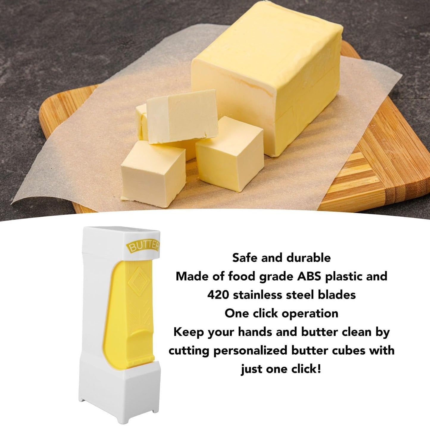 Butter Slicer, One Click Butter Cutter Butter Dispenser Butter Cutter Slicer Single Stick with Stainless Steel Blade for Kitchen