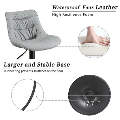 Kidol & Shellder Adjustable Bar Stools Set of 2, Faux Leather Counter Height BarStools with Back, Modern Mid Century Upholstered Bar stools for Kitchen Island Gray