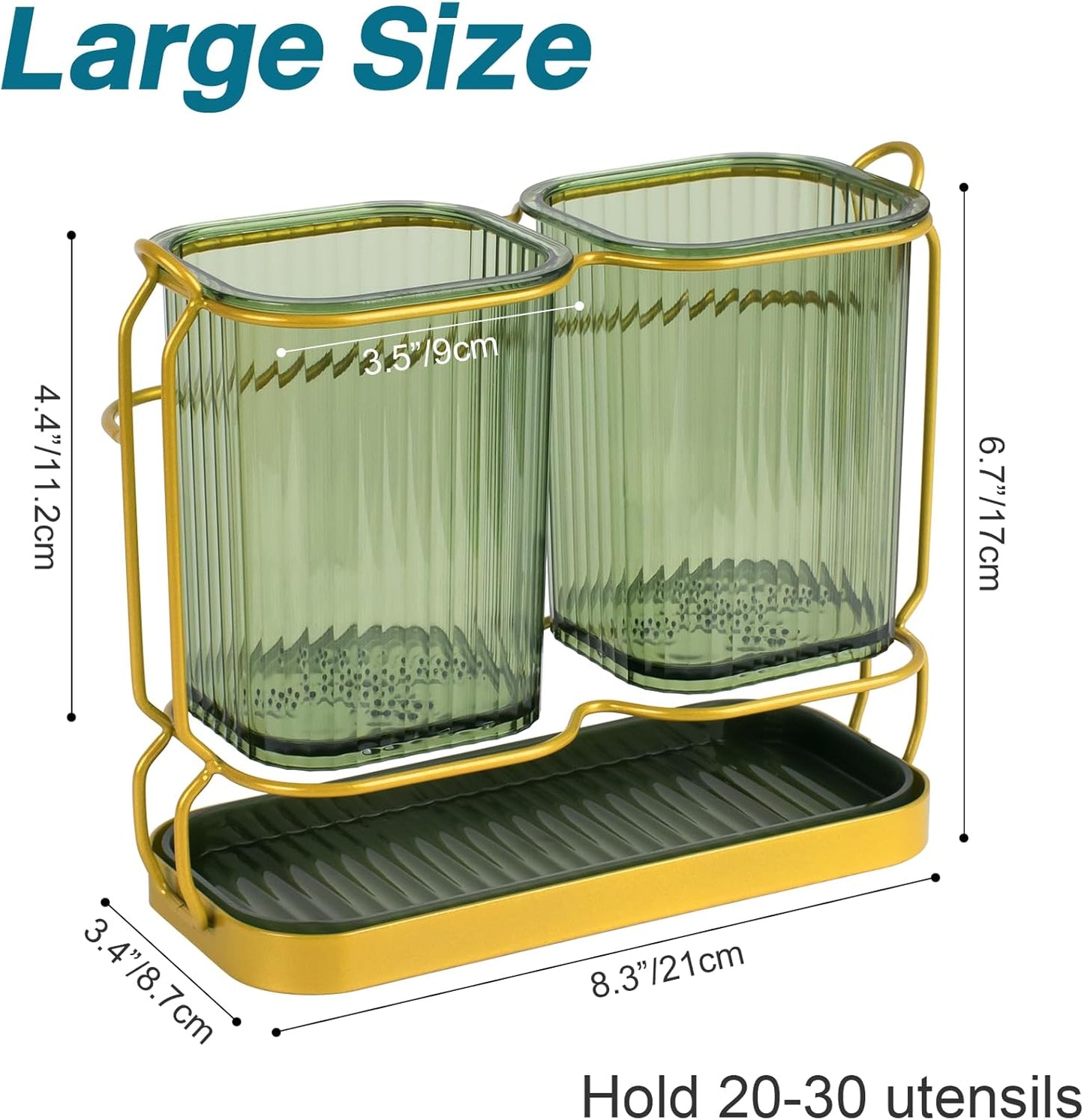Utensil Holder for Kitchen Countertop, Plastic Organizer with Drain Tray, Wall Mounted Large Crock for Spatula Spoon