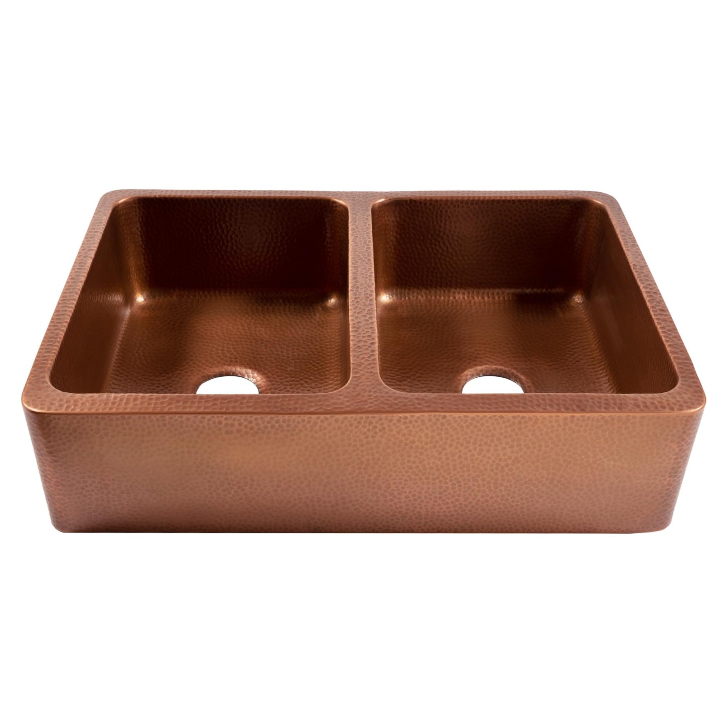 Sinkology Lange 32 Inch Farmhouse Copper Sink - Handcrafted Hand-Hammered Solid Pure Copper Double Bowl Apron Front Farm Sink for Kitchen Remodel - Fits 36-Inch Cabinet - Sinkology Everyday Promise