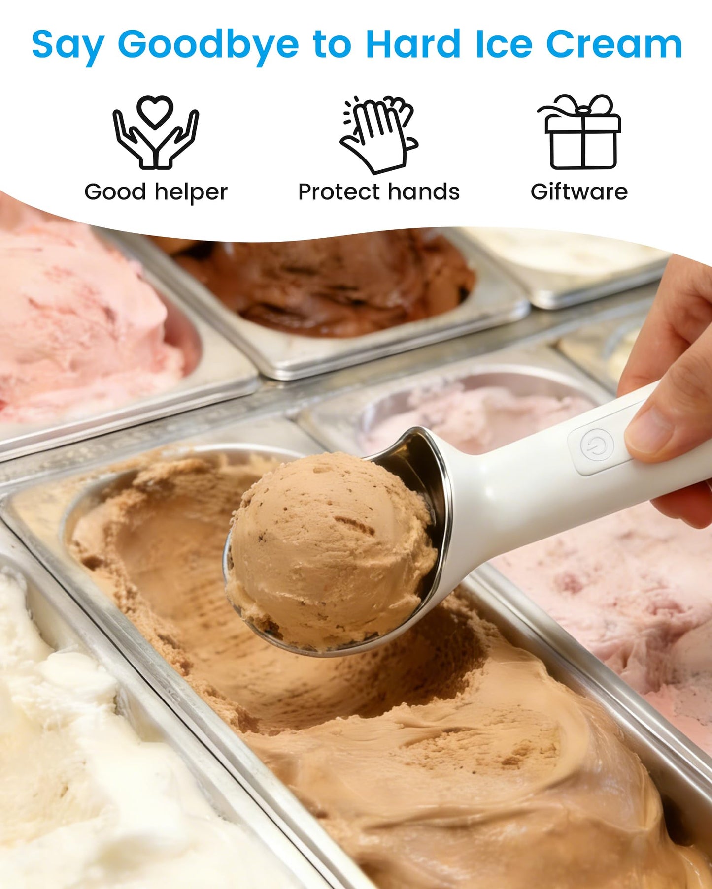 Heated Ice Cream Scoop Rechargeable, Heating Electric Ice Cream Scooper with LED Display, 158°F Warming Spoon for Hard Icecream