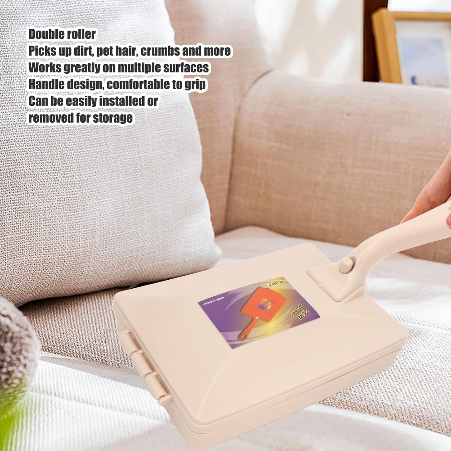 Handheld Carpet Debris Sweeper Brush with Double Rollers, Dust Cleansing Brush for Bed Sofa Furniture Clothes