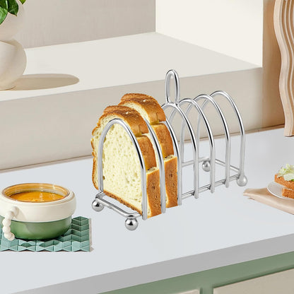 Tomotato Toast Rack Holder, 6 Slice Stainless Steel Bread Holder with Ergonomic Loop Handle and Ball Feet, Vintage Breakfast Carry Stand for Kitchen, Breakfast, Bakery Buffet Restaurant Serving