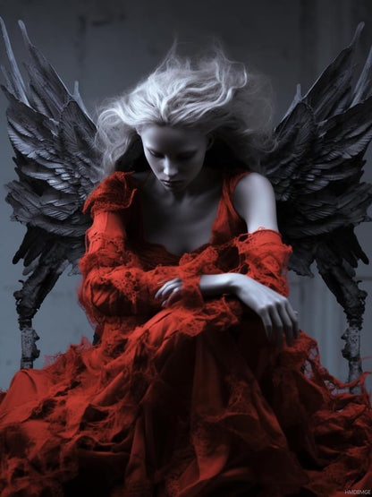 HMDIIMGE Red Fallen Angel 5D Diamond Art Painting for Adults Full Drill Round Diamond Paint by Number Kits for Beginners Gems Cross Stitch for Wall Decor 12x16 inch