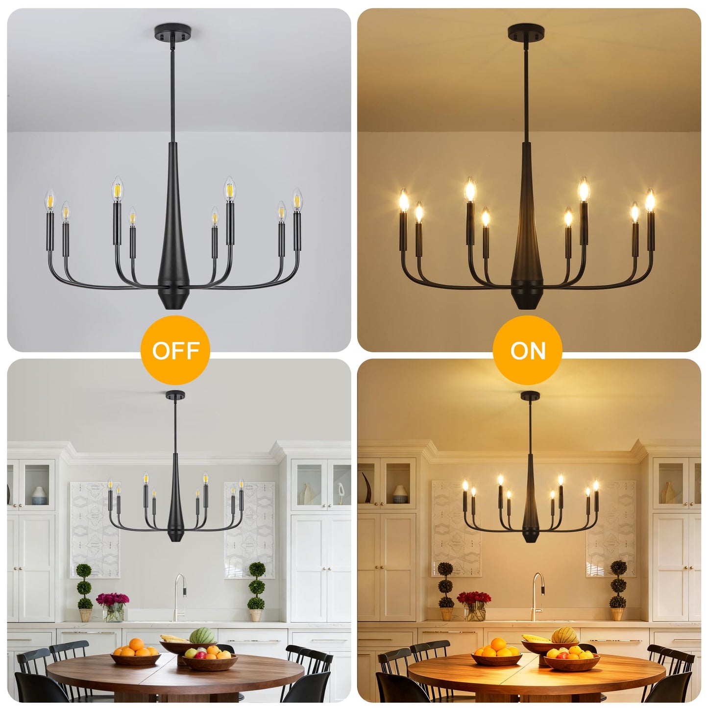 ACNKTZ 8-Light Large Black Chandeliers for Dining Room Light Fixture Hanging, Modern Farmhouse Candle Chandelier, Industrial Metal Pendant Lights Kitchen Island, Living Room Foyer Bedroom Stairway