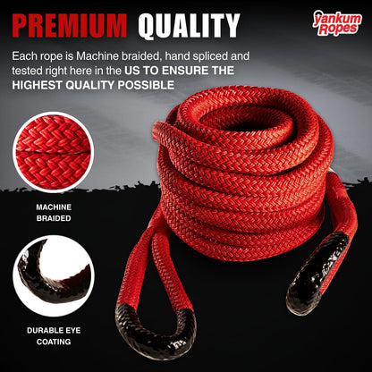 Yankum Kinetic Recovery Rope - Heavy Duty 1" x 20' Tow Rope, Off-Road & Vehicle Recovery Kit, Kinetic Energy Snatch Strap, Soft Shackles for 4x4, Jeep, and Trucks, Made in USA – Rattler Series