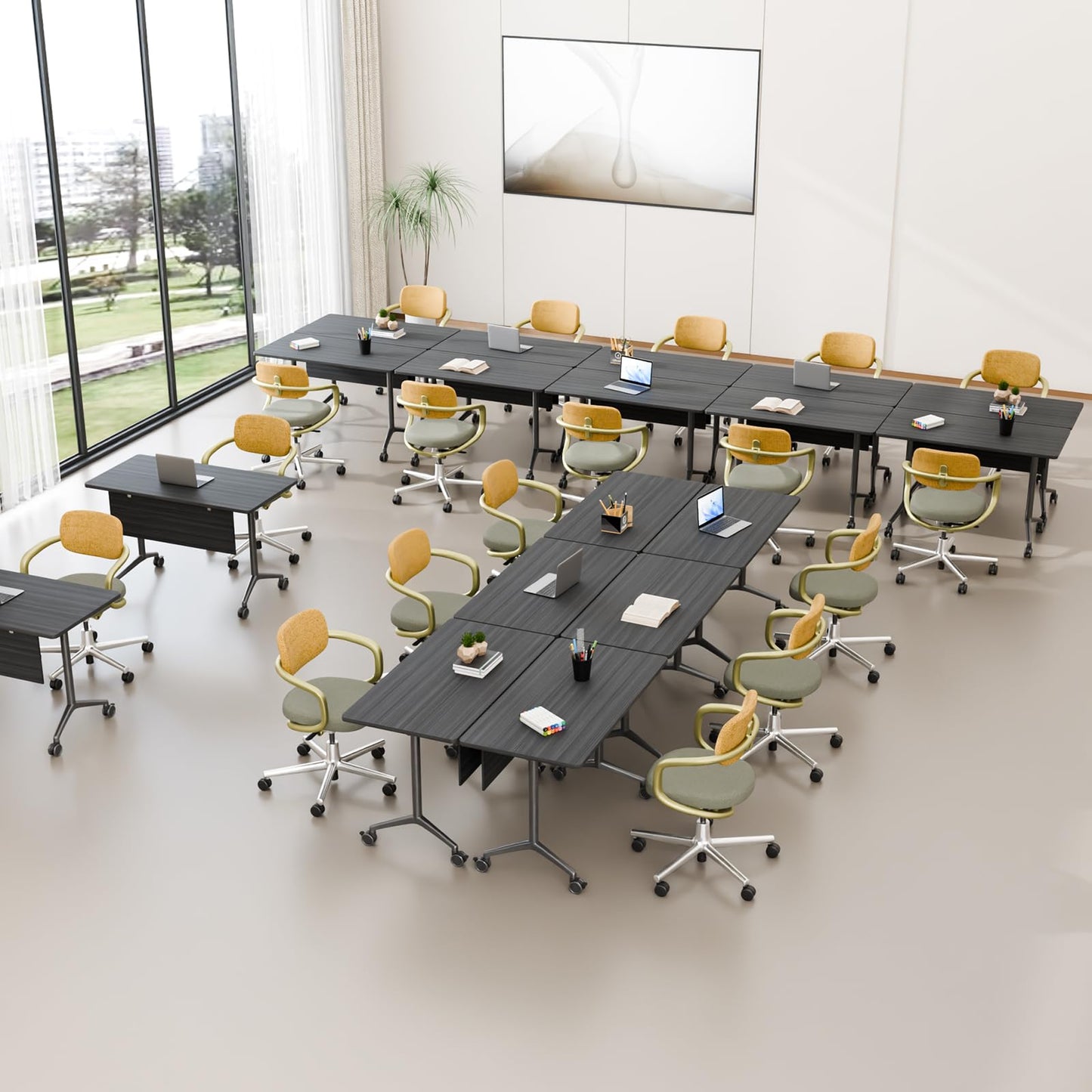 rzoizwko 4Packs Folding Conference Tables on Wheels,55.1 in Mobile Flip Top Meeting Room Table for Office & Training Rooms,Foldable Conference Room Tables Modular Rolling Desk Heavy-Duty Metal Frame