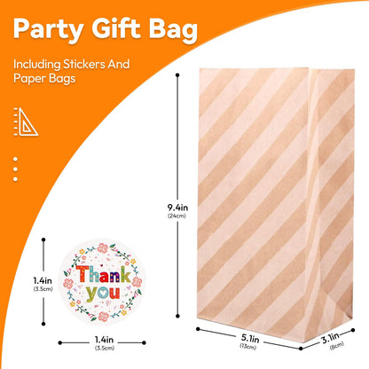 Elvielsl 40 Pack Paper Party Favor Bags, Brown Paper Bags Kraft Paper Bag Goodie Bag Small Gift Bag with 48pcs Stickers for Birthday, Wedding, Parties Favors, Christmas Day, Baby Showers - 13x8x24CM