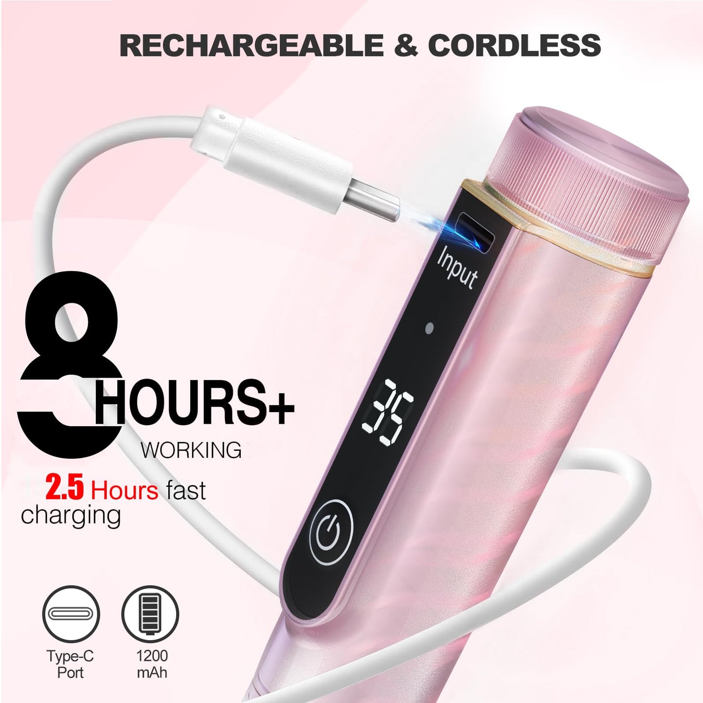 Cordless Nail Drill, 35000RPM Professional Efile Nail Drill Machine, LCD Display Rechargeable Portable Electril Nail Drill with 12pcs Bits and 6pcs Sanding Bands for Acrylic Nails Gel Polish Remover