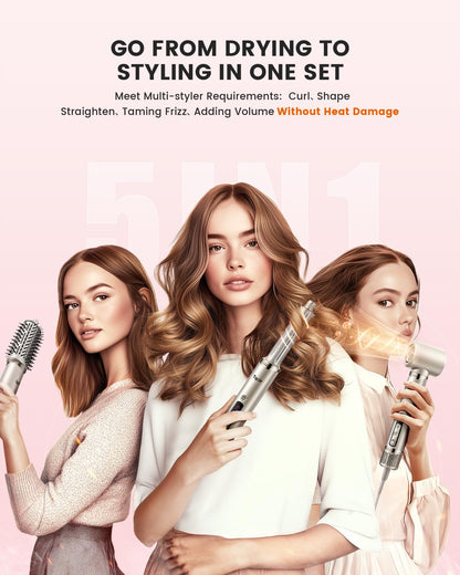 5-in-1 Professional Hair Dryer Brush, Powerful Multi-Styler with Auto-Wrap Curlers, Fast Drying Curling Straightening Volumizing Without Heat Damage, Storage Case Best Gift for Girl/Women