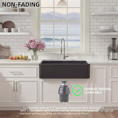 Miuara Black Farmhouse Sink 33 Inch - Large Apron Front Kitchen Sink Single Bowl 33"x18", Undermount Farm House Style, Heavy Duty Solid Fireclay, Matte Black, for Kitchen