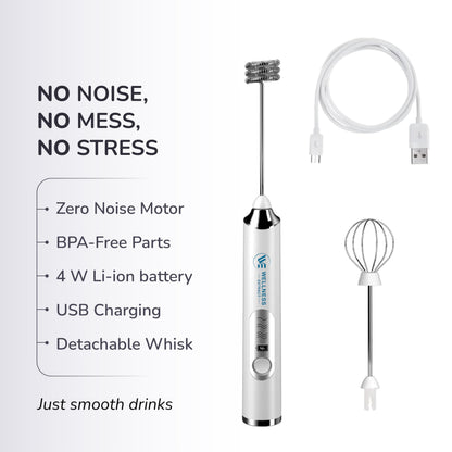 Wellness Extract Multi-Speed Rechargeable Electric Milk Frother, Li-ion Battery Powered – Certified Safe, Ideal for Coffee, Matcha, Protein & Colostrum