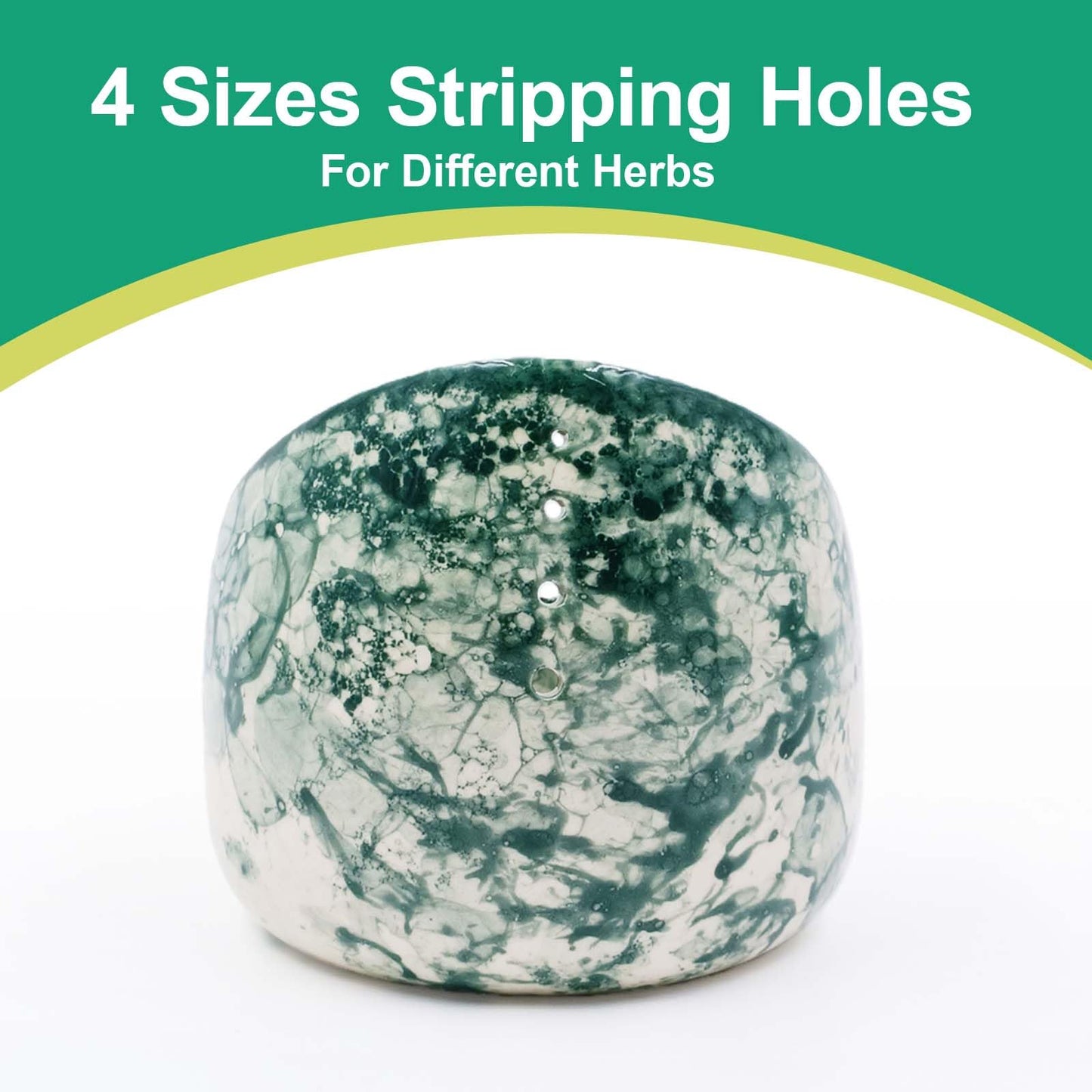 MGMGART Pottery Herb Stripper Bowl Handmade Green Glazed Ceramic Kitchen Gadget with Four Sizes Holes for Rosemary Parsley Basil Kale Detach Leaves from Stem