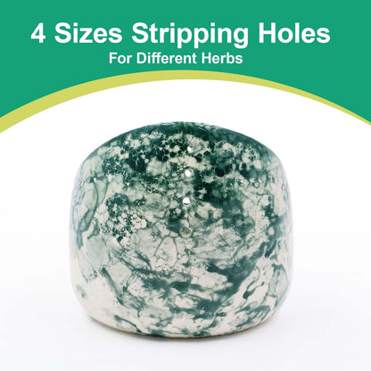 Green Pottery Herb Stripper Bowl Handmade Ceramic Kitchen Gadget with 4 Sizes of Holes Stripping Herbs, Party Angled Bowls Serving Dish for Dips, Berries, Nuts, Olives, Snacks Candy Chips Fruit