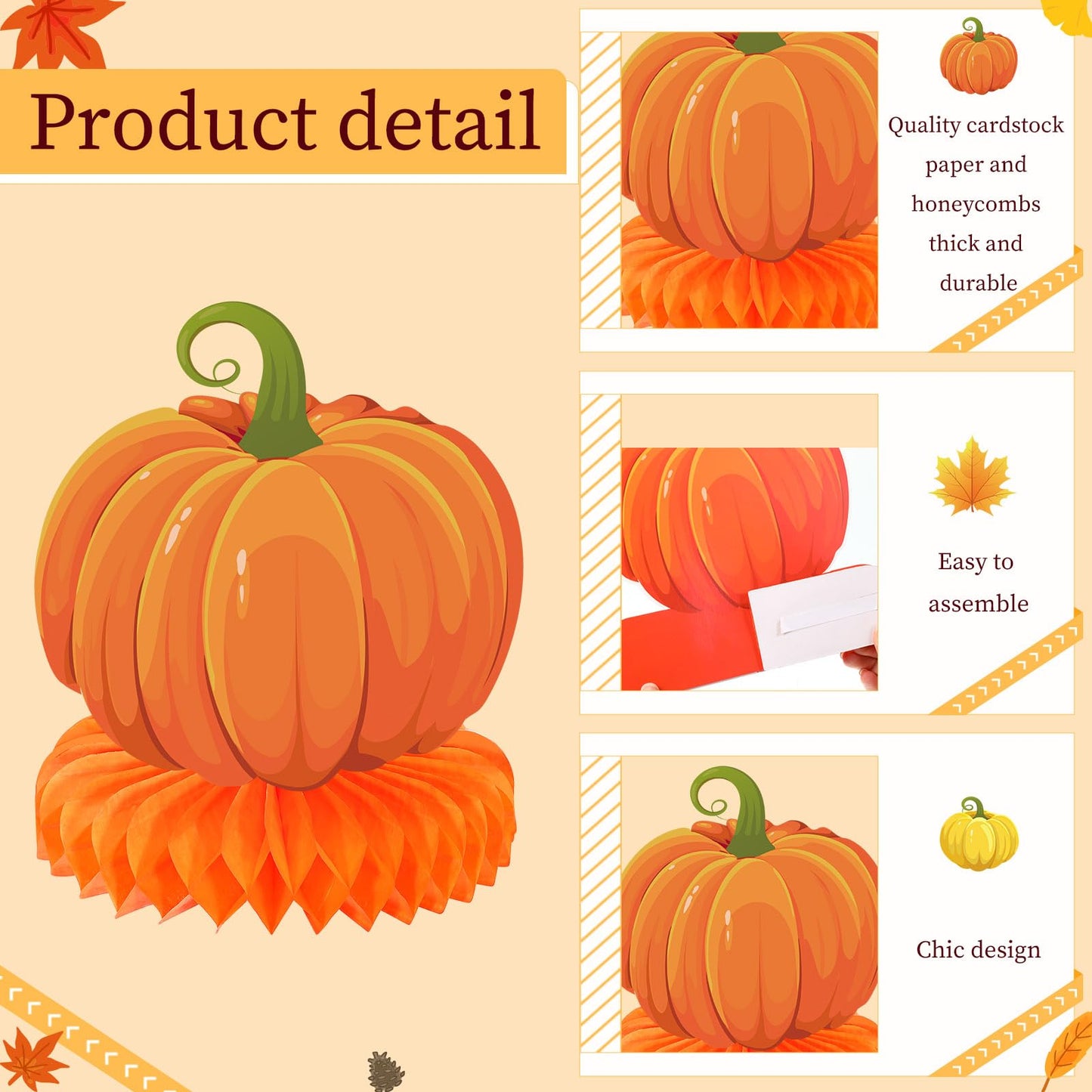 Faccito 9 Pcs Fall Honeycomb Centerpieces Fall Thanksgiving Party Decorations Paper Pumpkin Maple Leaf Table Centerpieces for Autumn Thanksgiving Harvest Party Favors Home Table Decor