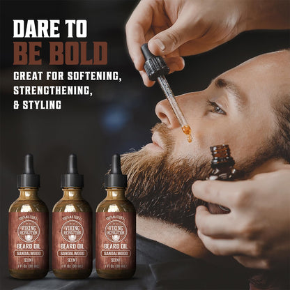 Viking Revolution Sandalwood Beard Oil for Men - Natural Mens Beard Oil with Argan Oil and Jojoba Oil - Beard Softener, Strengthens and Moisturizes - Beard Conditioner for Men (Sandalwood, 1 Pack)