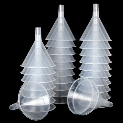 HNBun 30Pcs Plastic Funnels Set, 4.7 Inch Wide Mouth Large Clear Funnels for Filling Water Bottles, Multipurpose Tool with Long Spout for Transferring Liquid, Spices, Powder, Lotion, Oils