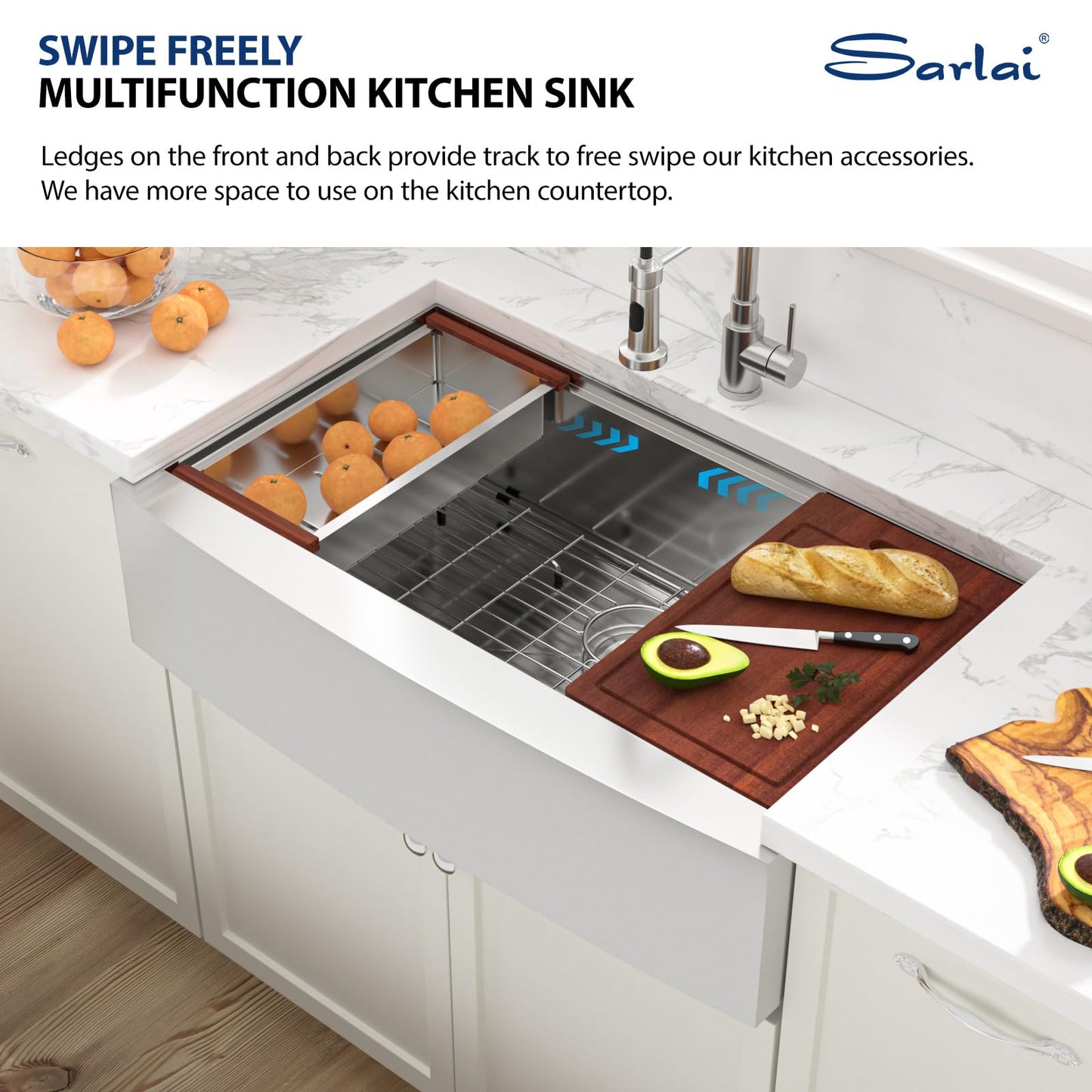 Sarlai 36 Farmhouse Sink Stainless Steel - 36x22 Inch Kitchen Sink Ledge Workstation Apron Front Single Bowl 16 Gauge Stainless Steel Luxury Undermount Farm Kitchen Sink