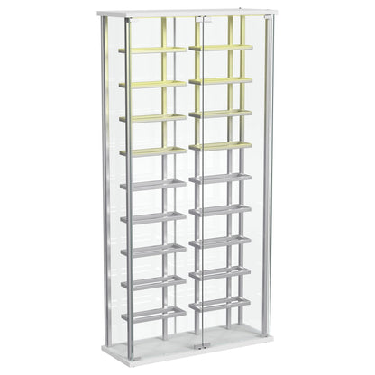 Coaster Home Furnishings Montara LED Tempered Glass Wine Storage Curio Cabinet, Modern Curio Bar Cabinet with Glass Doors and LED Strips, Chrome