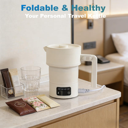Portable Electric Kettle-600ML Collapsible Electric Kettle，600W Travel Water Boiler with 4-Temp Presets, Food Grade Silicone for Camping,Hotel, Office