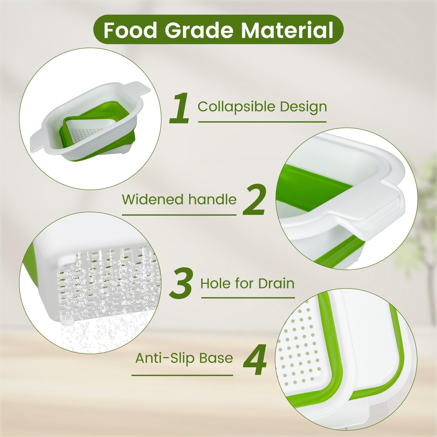 ROTTOGOON Collapsible Colander Set with Strainer Bowl, 2 in 1 Fruit Washing Basket with Strainer, 5 + 3 QT Plastic Colanders for Kitchen, Foldable Double Layered Colanders Bowl for Vegetable, Grey