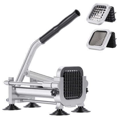 WODHMIEY Manual French Fry Cutter for Potatoes with Interchangeable Blades, Handheld Stainless Steel Potato Slicer and Fries Cutter for Home and Commercial Use (1/2'' & 1/4'' Blade)