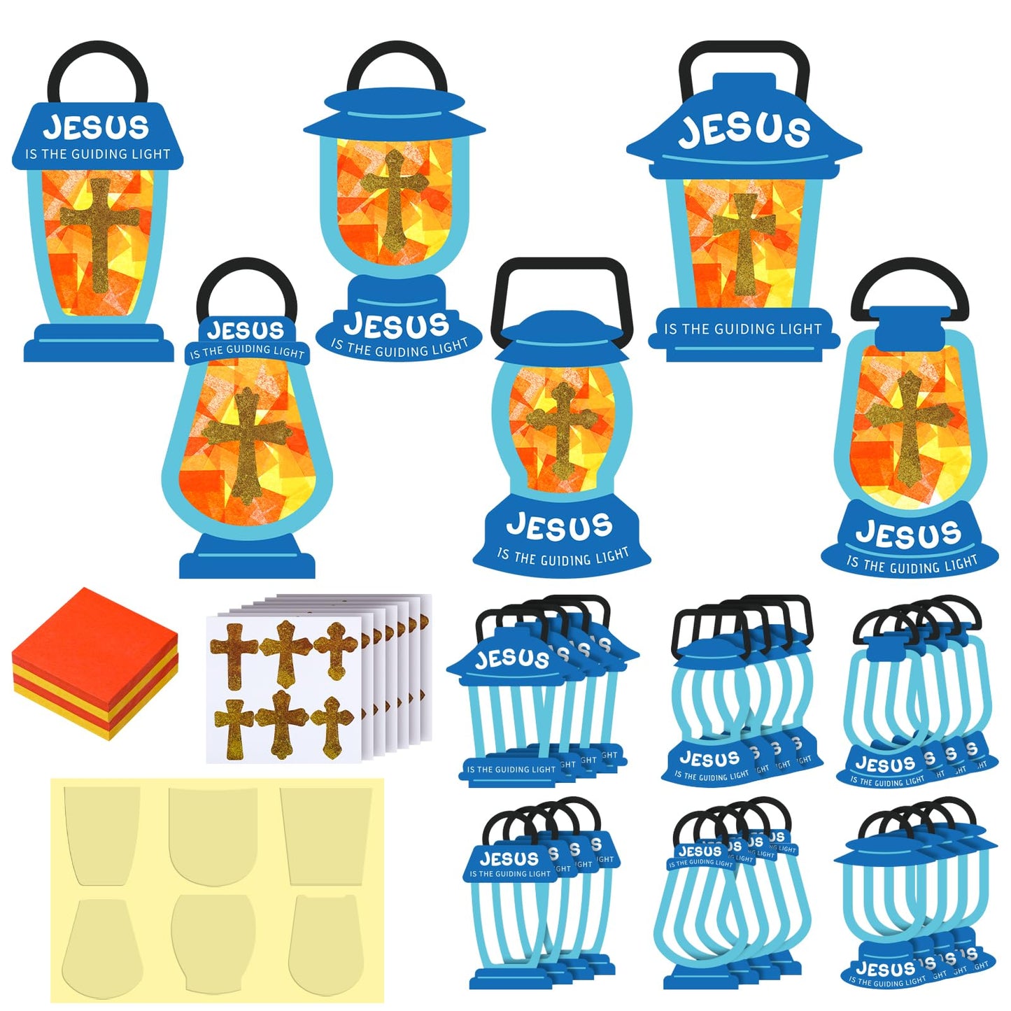 Chiisong 24 Sets Religious VBS Cross Crafts Jesus Lights The Way Tissue Sign Cross Crafts Kit DIY Jesus Light Christian Religious Oil Lamp Art for Camping Sunday School VBS Church Activities