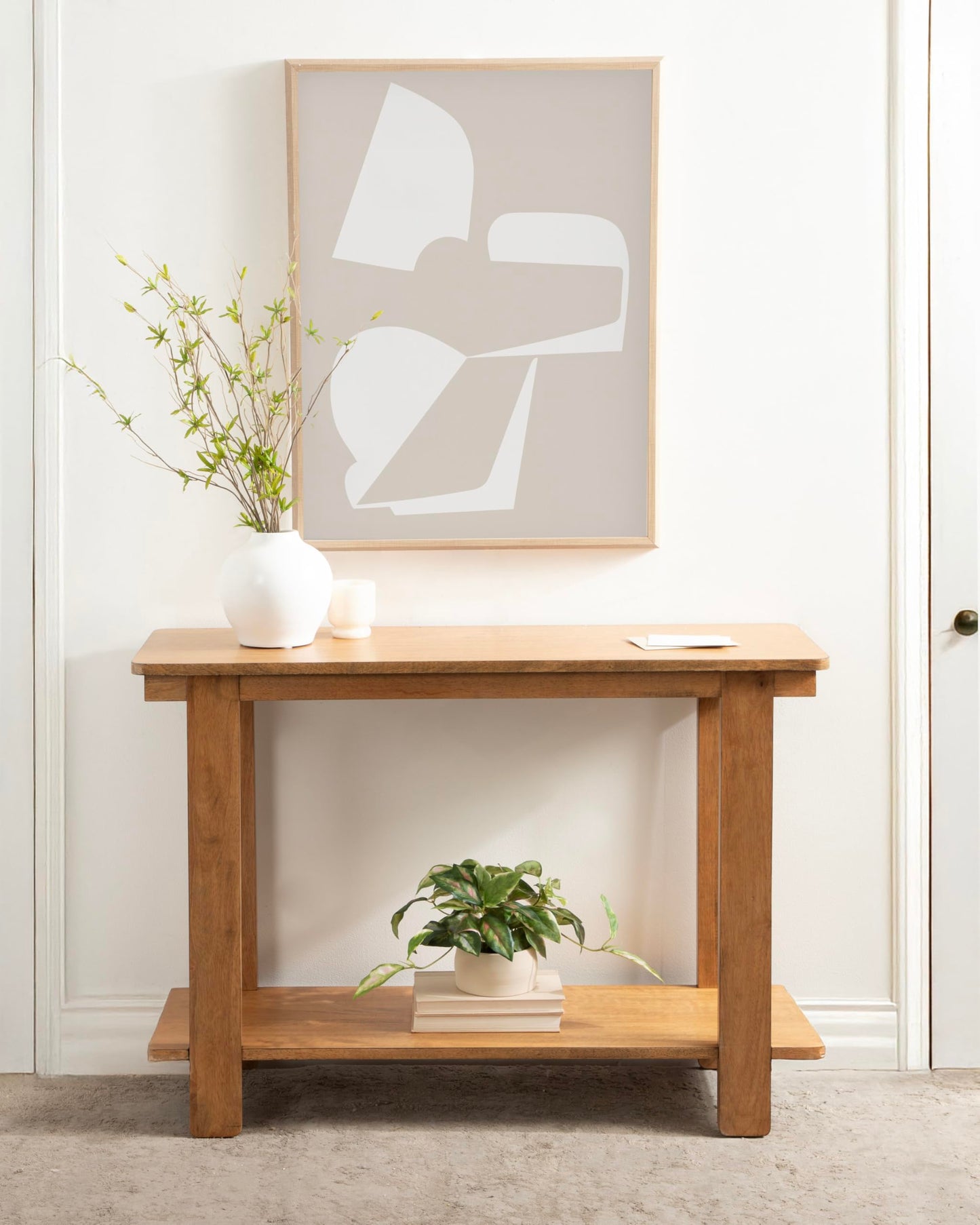 Kate and Laurel Foxford Tiered Rectangle Console Table, 42 x 14 x 30, Natural Brown, Transitional Two-Tier Wood Entryway Table with Storage for Use as Living Room Behind Couch Table