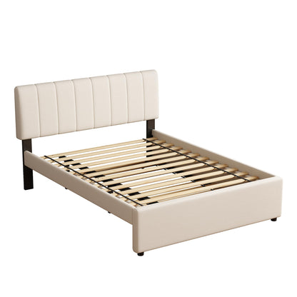 FAVSH Full Size Upholstered Platform Bed with Trundle and 1 Sets of USB, Chenille Fabric Solid Wood Bedframe w/Wood Slats & LED Lights with APP for Bedroom,Beige