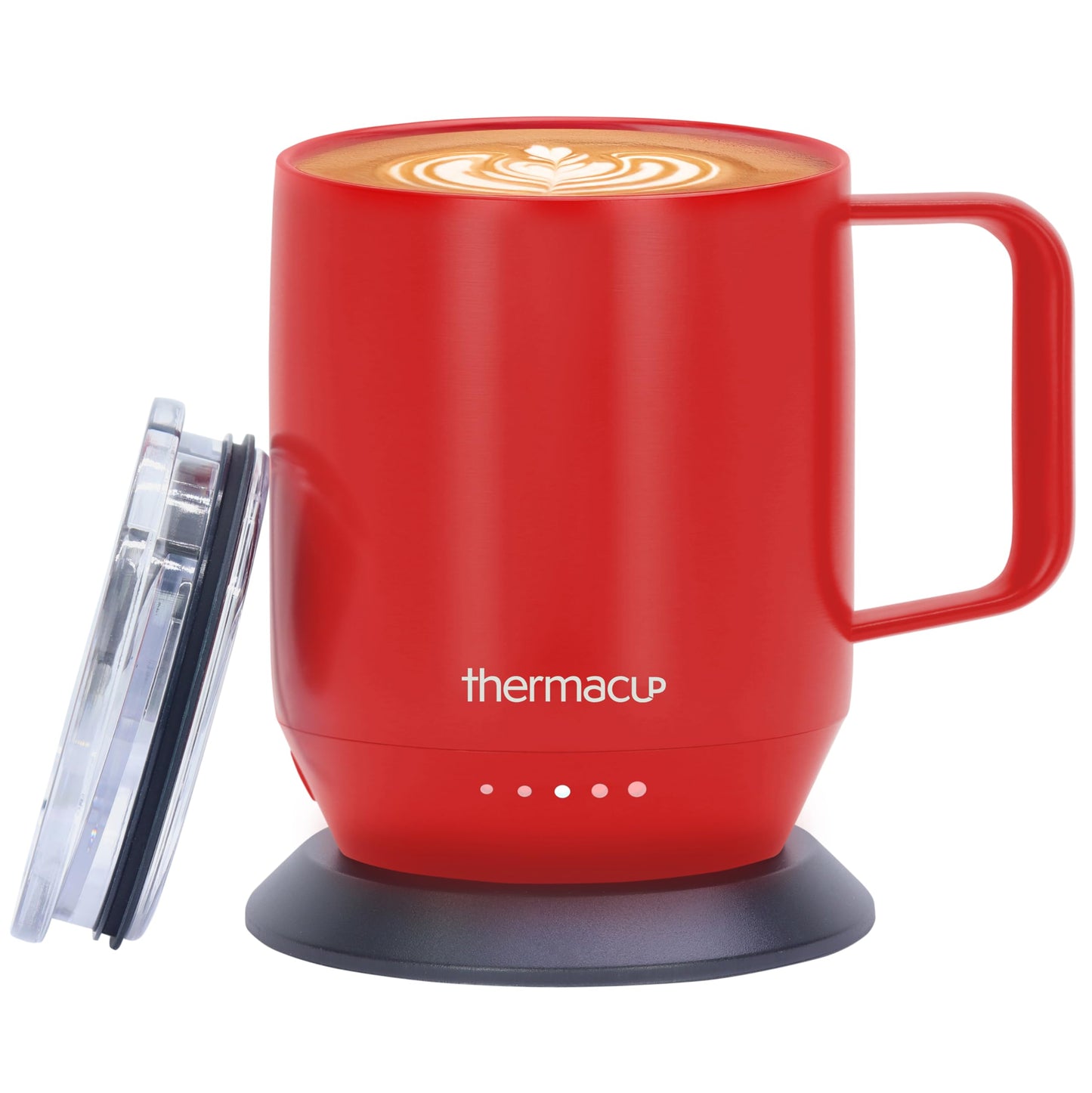 THERMACUP Premium Self Heating Coffee Mug, Temperature Controlled Heated Cup, Long Battery Life, Portable Electric Mug Warmer, Stainless Steel, Gift for Coffee Lovers, Home & Office (Cherry Red)