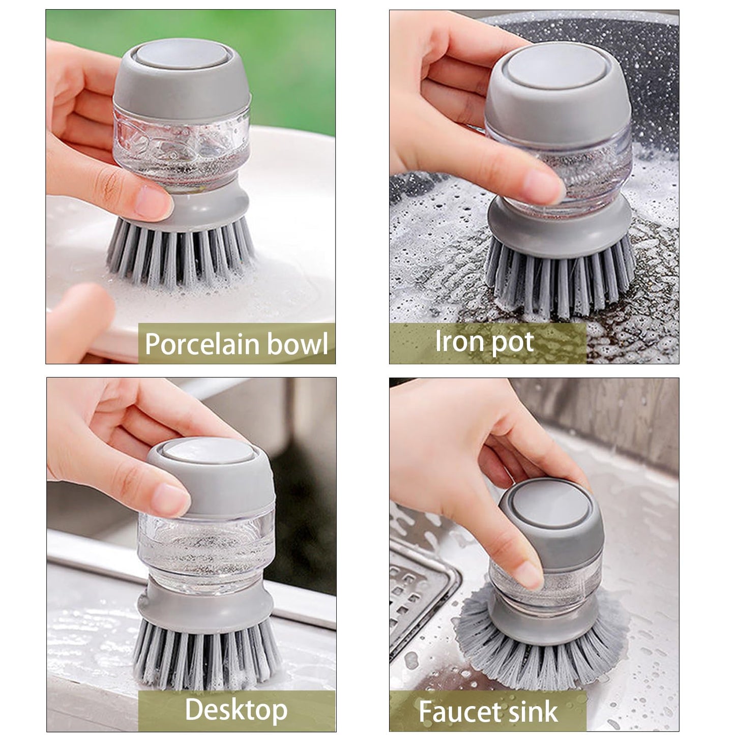 UGWkivd Soap Dispenser with Dish Brush and Storage Bracket, Easy to Clean Kitchen Utensils and Sink, Gray