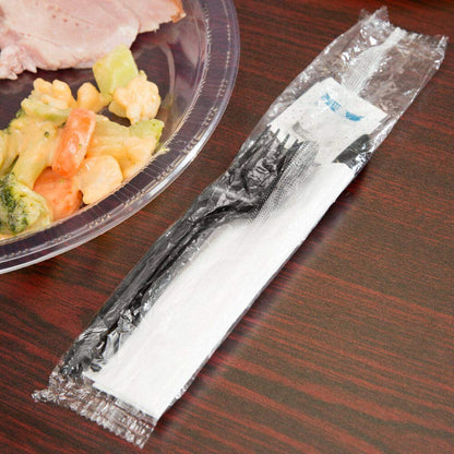 150 Plastic Cutlery Packets - Knife Fork Spoon Napkin Salt Pepper Sets | Black Plastic Silverware Sets Individually Wrapped Cutlery Kits, Bulk Plastic Utensil Cutlery Set Disposable To Go Silverware