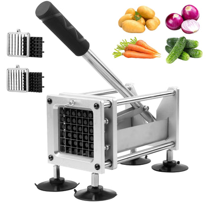 French Fry Cutter, Professional Potato Cutter Slicer, Stainless Steel Blades with 1/2 Inch & 3/8 Inch Blade, Great for Potatoes Carrots Cucumbers
