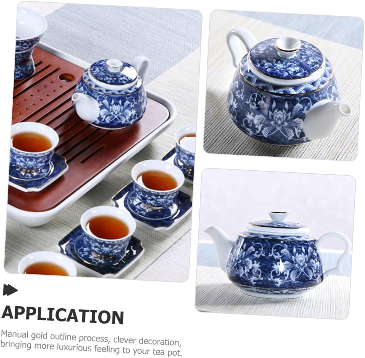 Uonlytech Ceramic Teapot, Blue and White Porcelain Travel Tea Kettle, Retro Portable Teapot with Handle