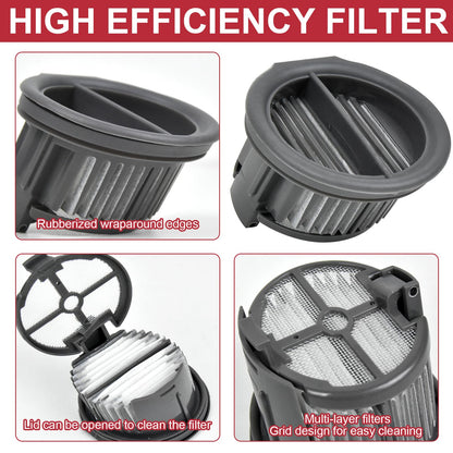 Brush Rollers and Filters Replacement Parts Compatible with Dreame H14/ H14 Pro Wet Dry Vacuum Cleaner (2 Roller Brushes, 2 Hepa Filter)
