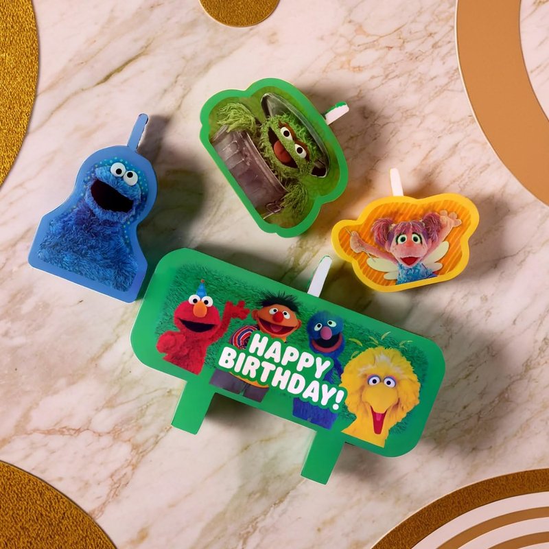 Multicolor Everyday Sesame Street Birthday Candle Set - 1.3"-2.3", 4-Piece Set - Perfect Cake Toppers for Fun & Vibrant Celebrations