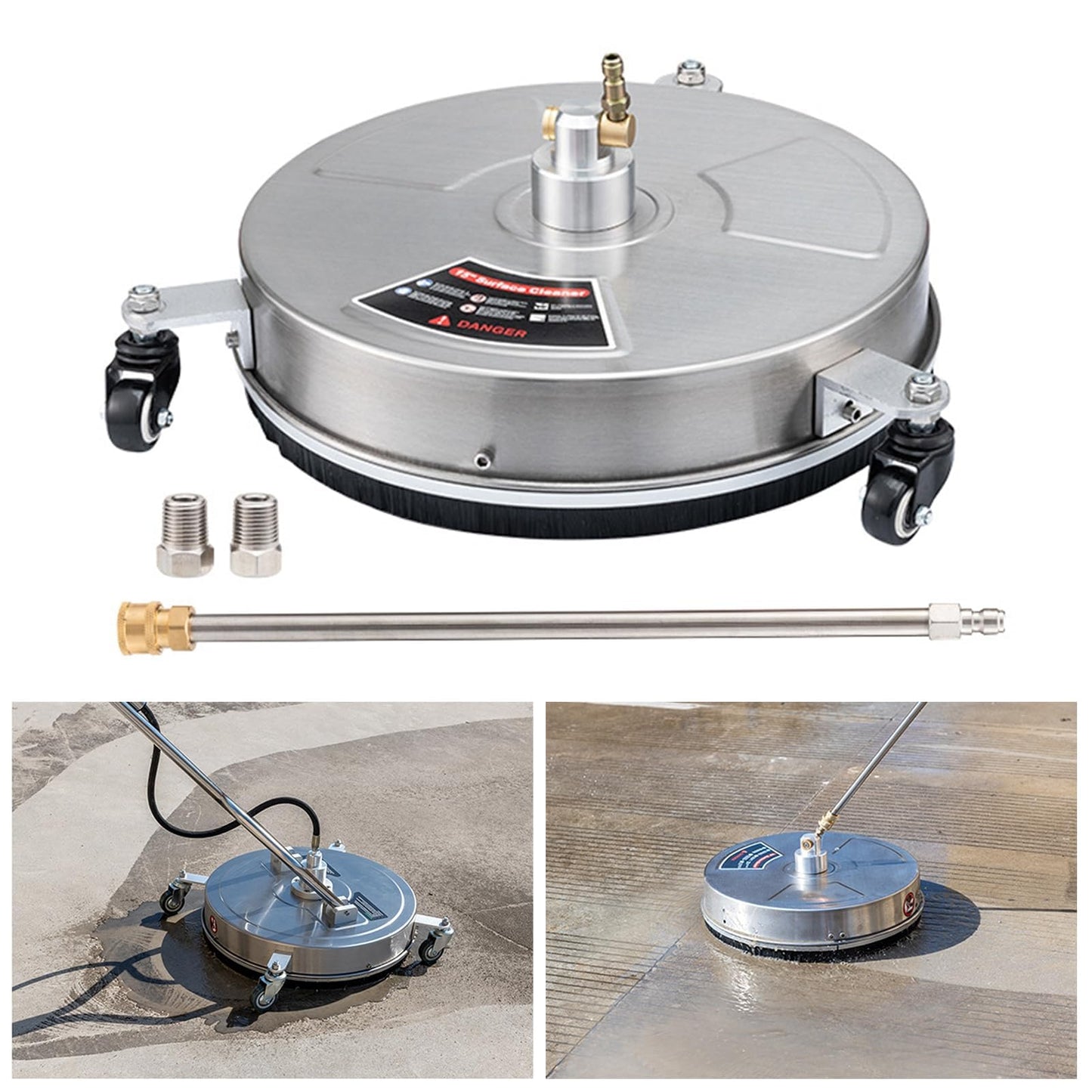 TRELVEX 14" Pressure Washer Surface Cleaner 4000 PSI with 4 Wheels, Stainless Steel Pressure Housing, Quick Connector, 2024 New Washer Attachment Stainless Steel