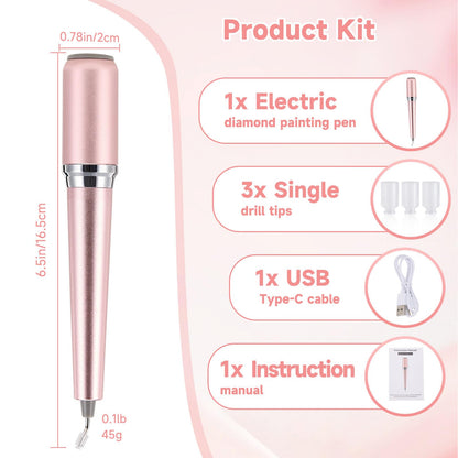 Wireless Electric Diamond Art Pen, Vacuum Diamond Painting Pen No Wax Needed, 150° Ergonomic Tip, Quiet Lightweight & Rechargeable Diamond Art Accessories for Adults (Pink)