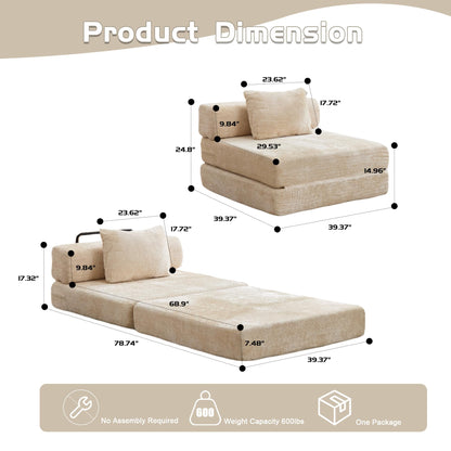 KEIKI Convertible Floor Sofa Bed with Fixed-Shape Frame, Single Seater Boneless Modular Sectional Sofa, No Assembly Required, Compressed Sleeper Couch for Living Room Bedroom, Lounge, Beige