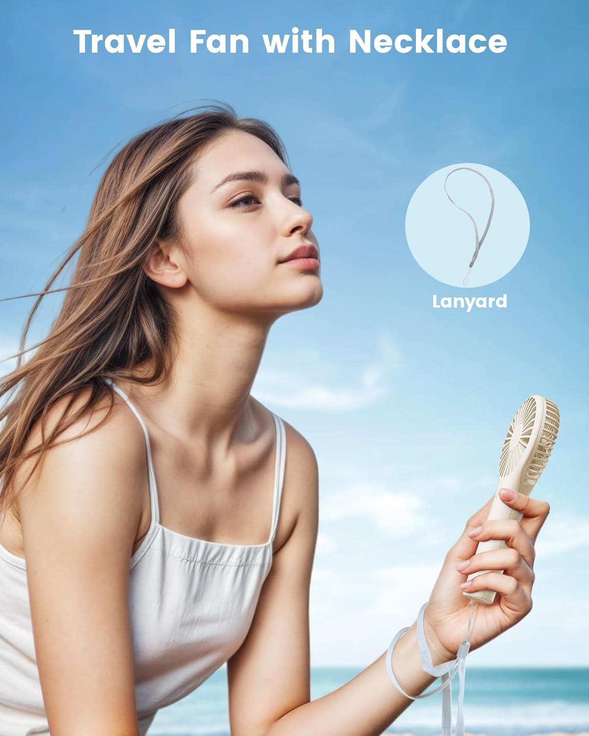 Handheld Fan - Portable Mini Fan with 3 Speeds, USB Rechargeable for Travel and Outdoor Use (Beige)