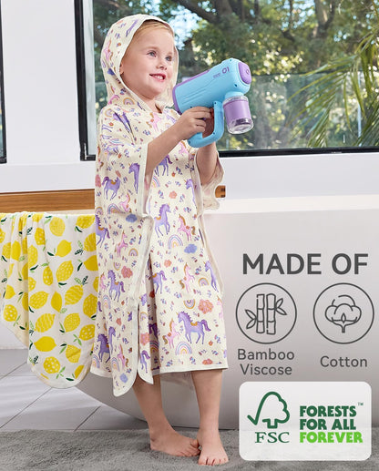 2-6, 25.5" 25.5", babee Reshinee Bamboo Viscose Hooded Bath Towels for Toddler Girls Kids Age Measures x Soft Bathrobe