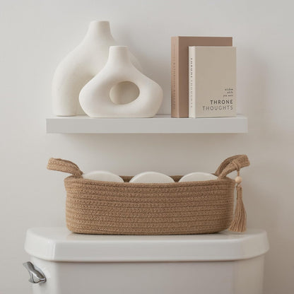 Skiennix Decorative Toilet Paper Basket - Stylish Bathroom Organizer for Tank Storage | Boho Jute Cotton Rope with Tassel
