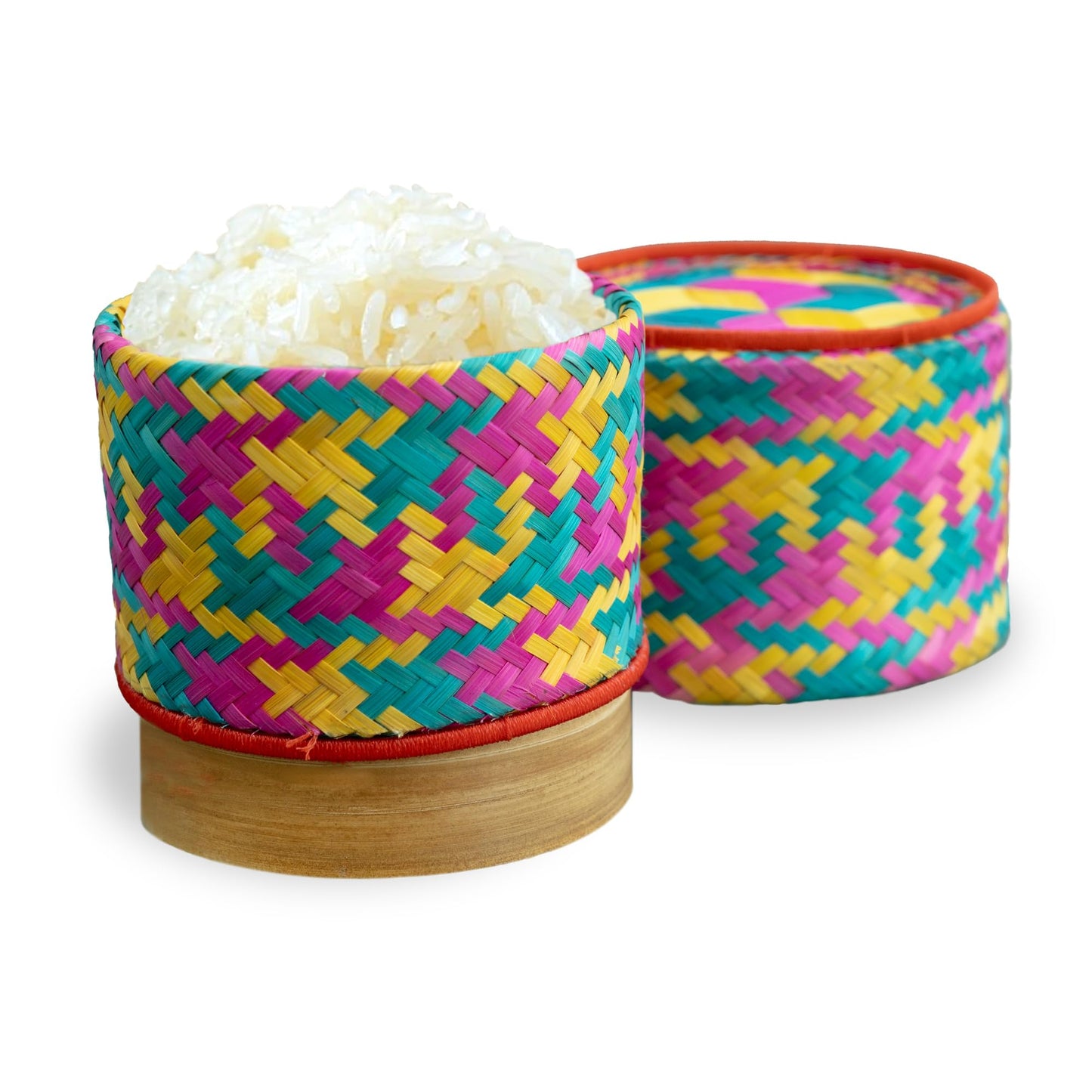 Panwa Mini Bamboo Sticky Rice Serving Basket Set – 4-Piece 4" Diameter Thai Wicker Kratip, Handmade Bamboo Sticky Rice Container, Food Safe for Authentic Thai Cuisine