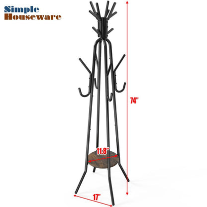 Simple Houseware Standing Coat Hat Hanger Organizer Tree Shaped Rack with Shelf for Entryway, Bedroom, and Hallway, 20 Hooks, Rustic Brown