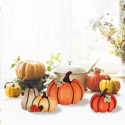 3PCS Wooden Pumpkin Fall Decor- Double Side Fall Pumpkin Decorations for Home Thanksgiving Table Centerpieces for Home, Office, Mantel and Shelf Autumn Decorations (D3)