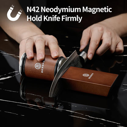 Rolling Knife Sharpener Kit, Knife Sharpening Kit, Kitchen Knives Sharpener Roller with Diamond and Ceramic for Steel of Chef Blade, Knives Sharpening Tool with 15 & 20 Degree Magnetic Angle, Walnut