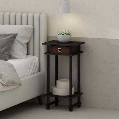 1-Pack, Furinno Turn-N-Tube Tall Nightstand with Bin, Plastic Poles, Espresso/Brown