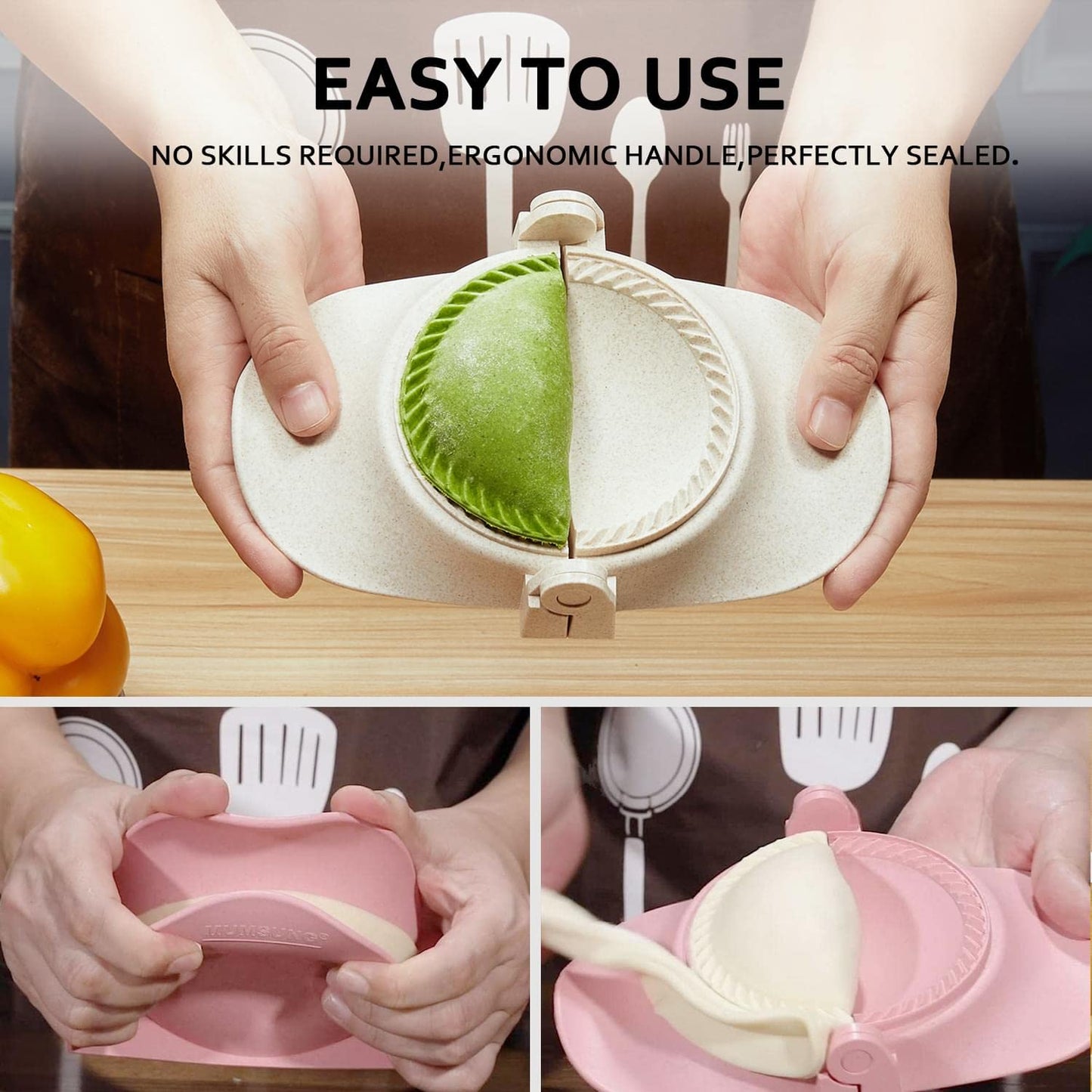 MUMSUNG Dumpling Maker, Empanadas press mold maker Set with Dough Cutter, Dumpling Mold Set for Pierogi, Pastelitos, Calzone, Turnovers, Chinese Dumpling White 3sizes (4"+3"+2.6")