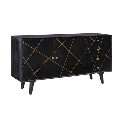 Powell Tate Mango Wood Console with Modern Gold Accents