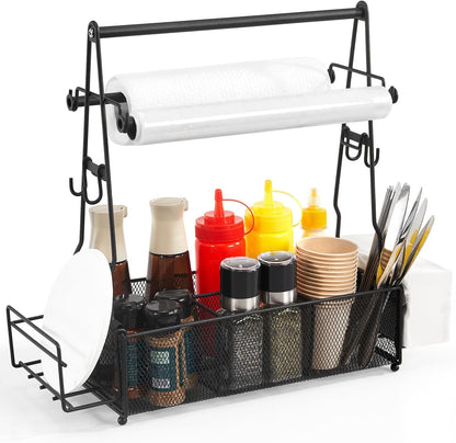 2 Grill Caddy, BBQ Caddy with Paper Towel Holder and Hooks, Grill Utensil Organizer for Camping Outdoor Barbecue